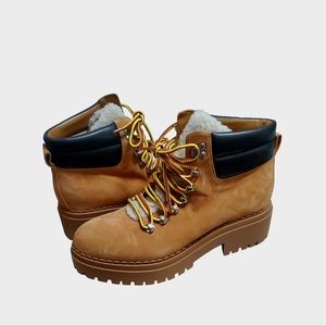 Marc Fisher Nairy Lace-Up Faux Fur Boot Tan  Suede Leather Size 8.5 NIB